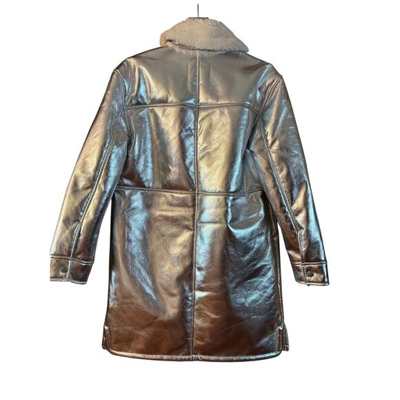 7 For All Mankind Los Angeles Silver Faux Shearling Coat Jacket Size Small NWT - Picture 8 of 10